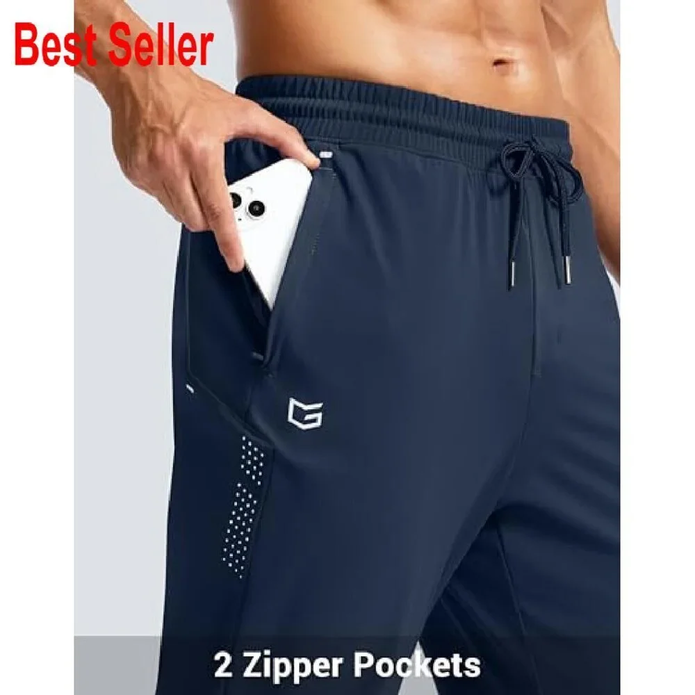 Men's Athletic Joggers with Zipper Pockets Stretch Fit Gym Running Sweatpants